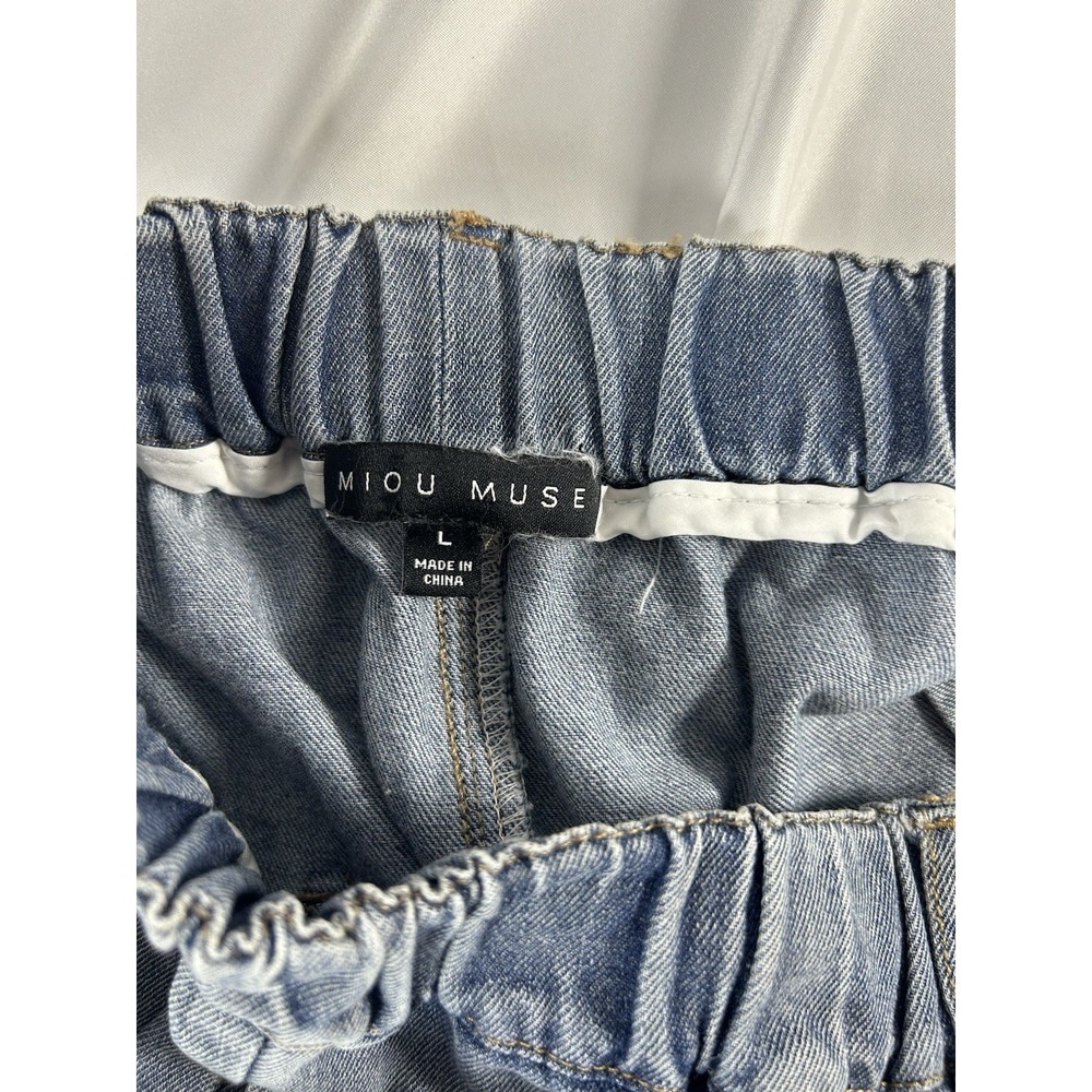Miou Muse Women Wide Leg Drawstring Jeans Sz L Blue Denim Pull-on Boho Baggy - Picture 3 of 9